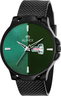Aurex Elegant Two Tone Green Dial Functioning Day & Date Display Black Strap Watch for Men/Boys Analog Watch  - For Men
