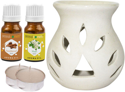 PeepalComm sandalwood, Mogra Diffuser Set PC-TDIFF25WHITE-2TL-SW-MOG(5 x 4 ml)