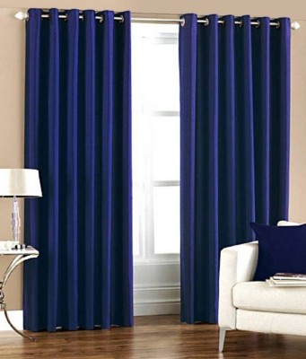 HHH FAB 213 cm (7 ft) Polyester Semi Transparent Door Curtain (Pack Of 2)(Plain, Navy Blue)