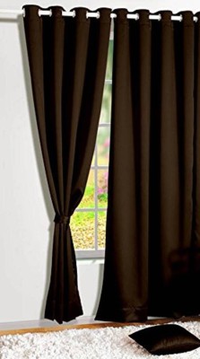 HHH FAB 300 cm (10 ft) Polyester Semi Transparent Long Door Curtain (Pack Of 2)(Solid, Brown)