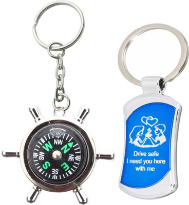 MGP FASHION Silver Round Metal Compass With KEYRING COMBO Key Chain