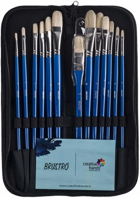 BRuSTRO Artists Hog Hair Brushes for Oil and Acrylic Paint(Set of 13, Blue)