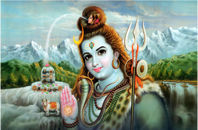 Masstone Lord Shiva Sparkle Coated Self Adhesive Wallpaper Without Frame Digital Reprint 24 inch x 36 inch Painting(Without Frame)