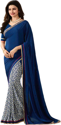 Fancy Fab Printed Daily Wear Georgette Saree(Dark Blue)