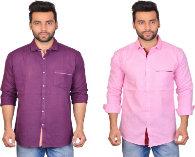La Milano Men Solid Casual Pink, Purple Shirt(Pack of 2)