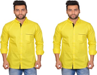 Cousin's Men Solid Casual Gold Shirt(Pack of 2)