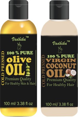Vadhika Premium Virgin Coconut oil and Olive Oil Combo pack of 2 bottles of 100 ml(200 ml) Hair Oil (200 ml) Hair Oil(200 ml)