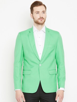 Shaftesbury London Striped Single Breasted Formal, Casual Men Blazer(Green)