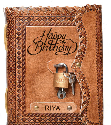 DI-KRAFT RIYA Embossed Happy Birthday Gift Handmade Paper Diary with Lock A5 Diary unruled 200 Pages(Brown)