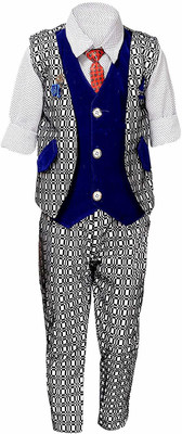 RS Boys Festive & Party, Wedding Shirt, Waistcoat and Pant Set(Blue Pack of 1)