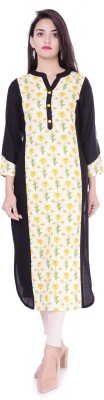 HANUMNTRA Women Printed Asymmetric Kurta(Black)