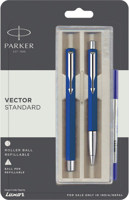 PARKER Vector Stdard CT(Roller Ball+Ball pen) Pen (Blue) Pen Gift Set(Pack of 2, Blue) PARKER Vector Stdard CT(Roller Ball+Ball pen) Pen (Blue) Pen Gift Set(Pack of 2, Blue)