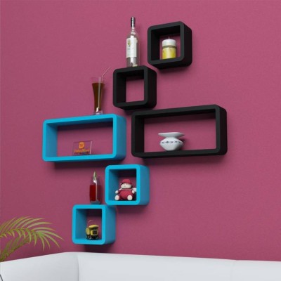 OnlineCraft wooden rack shelf Wooden Wall Shelf(Number of Shelves - 6, Black, Blue, Multicolor)