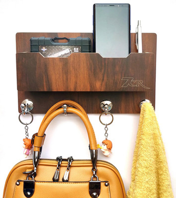 7CR F-Shelf 12x7 key holder (WB) Wood Key Holder(4 Hooks, Brown)