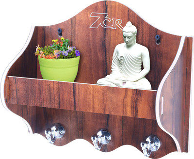 7CR Unique shelf key holder(WB) Wood Key Holder(3 Hooks, Brown)