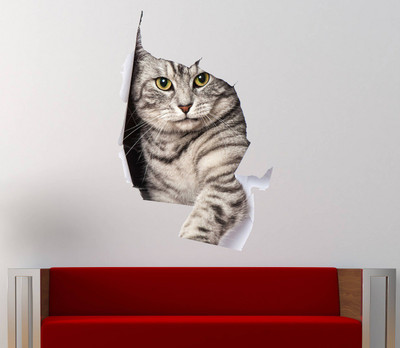 fuzzy 50 cm 3D cat Self Adhesive Sticker(Pack of 1)