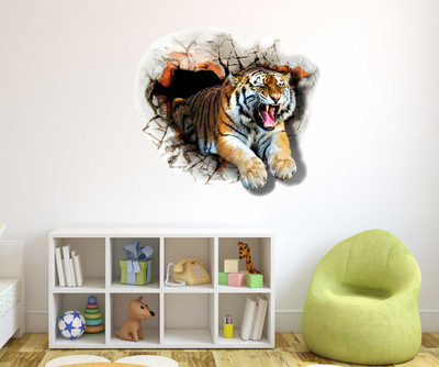 fuzzy 55 cm 3D Tiger Self Adhesive Sticker(Pack of 1)