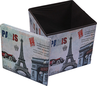 KUBER INDUSTRIES Eiffel tower Design Cotton 1 Piece Foldable Cloth Storage Stool Seat Box (Multi) Stool(Multicolor, Pre-assembled)