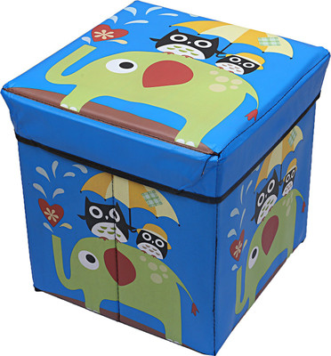 KUBER INDUSTRIES Cartoon Print Cotton 1 Piece Foldable Cloth Storage Stool (Blue) Stool(Blue, Pre-assembled)