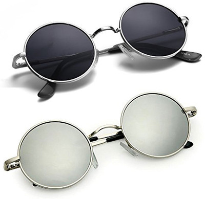 Flipkart - PHENOMENAL Round Sunglasses(For Men & Women, Black, Silver)