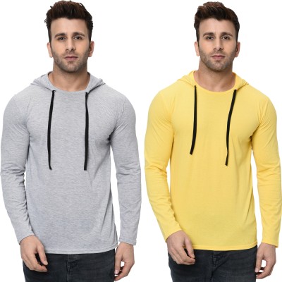 Unite Wear Solid Men Hooded Neck Grey, Yellow T-Shirt