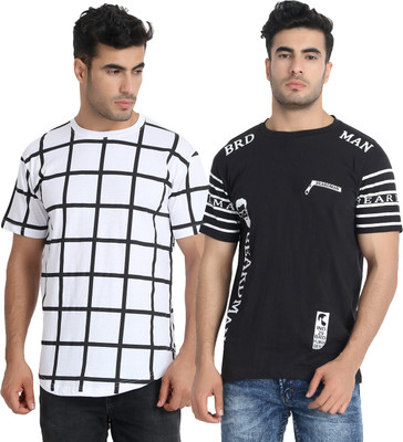 LALAN TOP Printed, Checkered Men Round Neck Multicolor T-Shirt(Pack of 2)