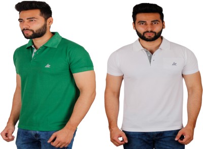 Cousin's Solid Men Polo Neck White, Green T-Shirt