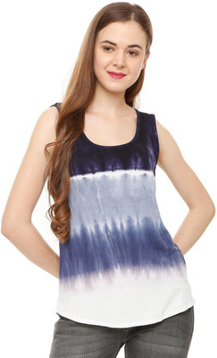 People Casual Sleeveless Striped Women Blue Top