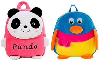 AK INTER Velvet Kids School Bag - 2 to 5 Age (_Best_Pink_Blue_Duck&Panda) 10 L Backpack(Multicolor)