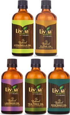 LIV IN NATURE Set of 5 Essentials Oils - Citronella, Teatree, Lavender, Rosemary, Clove (30ml each)(150 ml)