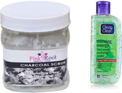 

Pink Root CHARCOAL SCRUB 500ML WITH CLEAN & CLEAR APPLE FACE WASH(Set of 2)