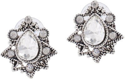 MissMister Silver plated oxidised Finish Brass Pearshape white quartz Studded Stylish Studs earrings for women girls Cubic Zirconia Brass Stud Earring