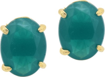 Dzinetrendz Brass, Gold plated, Oval shape Faux Colombian Emerald Stylish Fashion studs earrings Women Girls Cubic Zirconia Brass Stud Earring