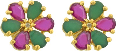 MissMister Gold plated Imitaition Colombian Emerald, AD, flower design Fashion earring Women Cubic Zirconia Brass Stud Earring
