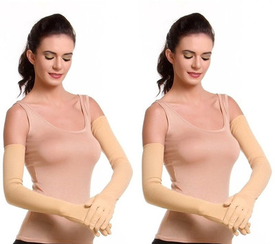 Tridhara Cotton Arm Sleeve For Men & Women(Free, Beige)