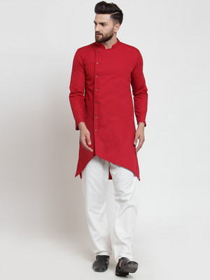 WESTCLO Men Solid Trail Cut Kurta(Red)