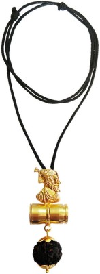 rich & famous Shivaji-Maharaj, Damru Rudraksha Pendant With Adjustable Rope Chain Gold-plated Brass, Wood Pendant