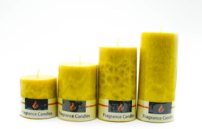 AuraDecor Set of 4 Pillar Candles Lemon Grass Fragrance Marble Finish Candle(Green, Pack of 1)