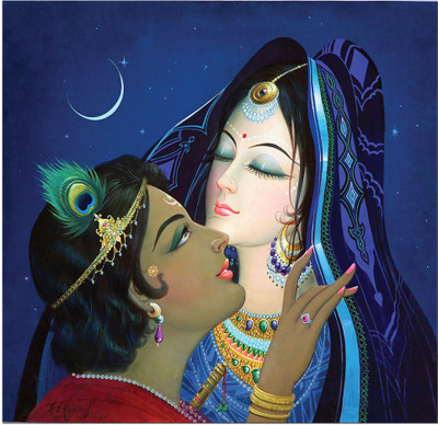 god & god's 60 cm Krishna Radha Sparkle Digital Picture 2452 Self Adhesive Sticker(Pack of 1)