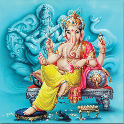 god & god's 60 cm Ganesha Sparkle Digital Picture 2446 Self Adhesive Sticker(Pack of 1)