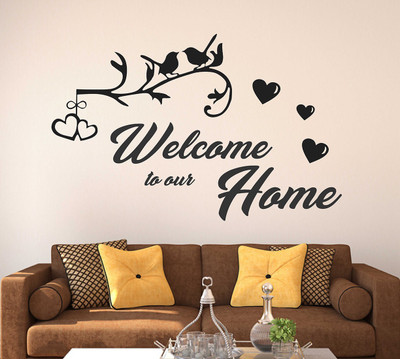Wallzone 95 cm Welcome to our home Removable Sticker(Pack of 1)