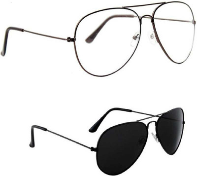 Dcmr Aviator Sunglasses(For Men & Women, Black, Clear)