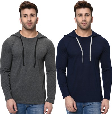 Unite Wear Solid Men Round Neck Dark Blue, Grey T-Shirt