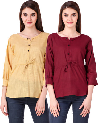 Fit N Fine Casual Cuffed Sleeve Self Design Women Multicolor Top