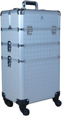 AJOR Professional Train Vanity Beauty Bridal Makeup Cosmetic Aluminium Case R101 PVC E514S Makeup, Makeup & Jewelerry , Cosmetics, Beauty Vanity Box(Silver)