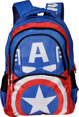 Avengers Captain America Face 48cm Secondary (Secondary 3rd Std Plus) Waterproof School Bag(Blue, 19 inch)