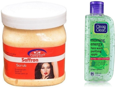 

Pink Root SAFFRON SCRUB 500ML WITH CLEAN & CLEAR APPLE FACE WASH(Set of 2)