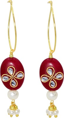 Dzinetrendz Red Onyx, with three pearl strands, with Flower petal shaped Kundan inlay, Brass Stylish hoop Earring Women Girls Pearl Brass Drops & Danglers