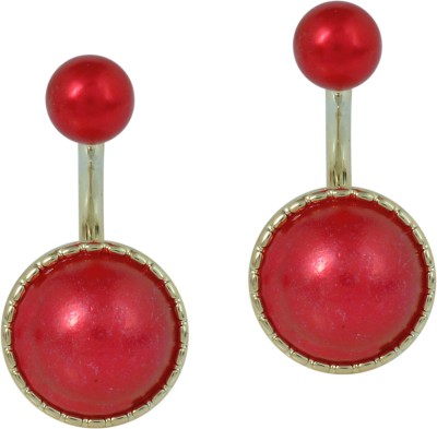 MissMister Gold Finish Red Faux Pearl Double Side Stud Fashion Earrings Pearl Brass Stud Earring
