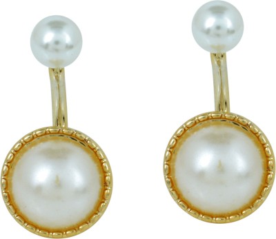 MissMister Gold Finish Faux White Pearl Both Side Stud Fashion Earrings Pearl Brass Stud Earring